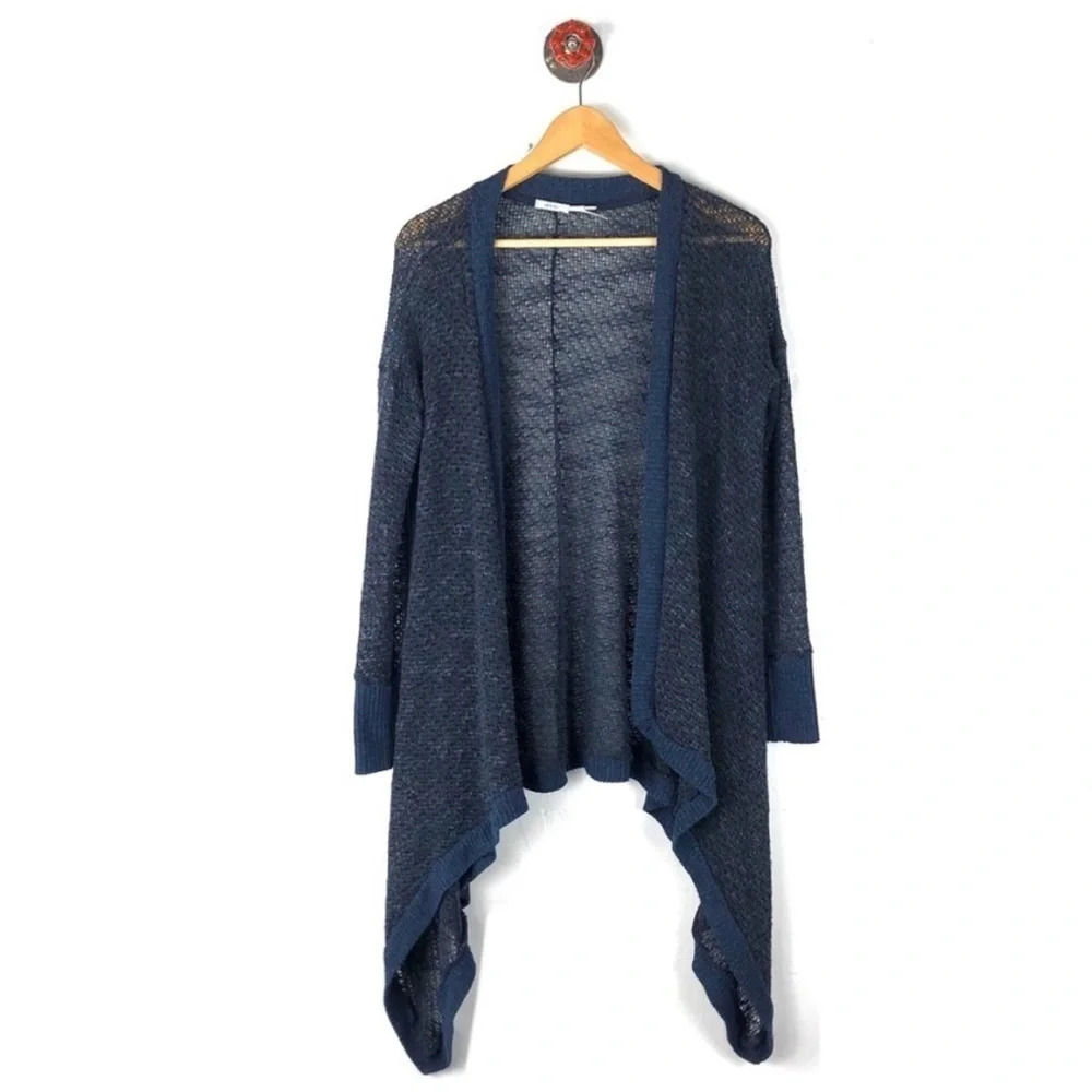 Kimchi Blue Waterfall Open Front Drape Knit Asymmetrical Cardigan Blue S